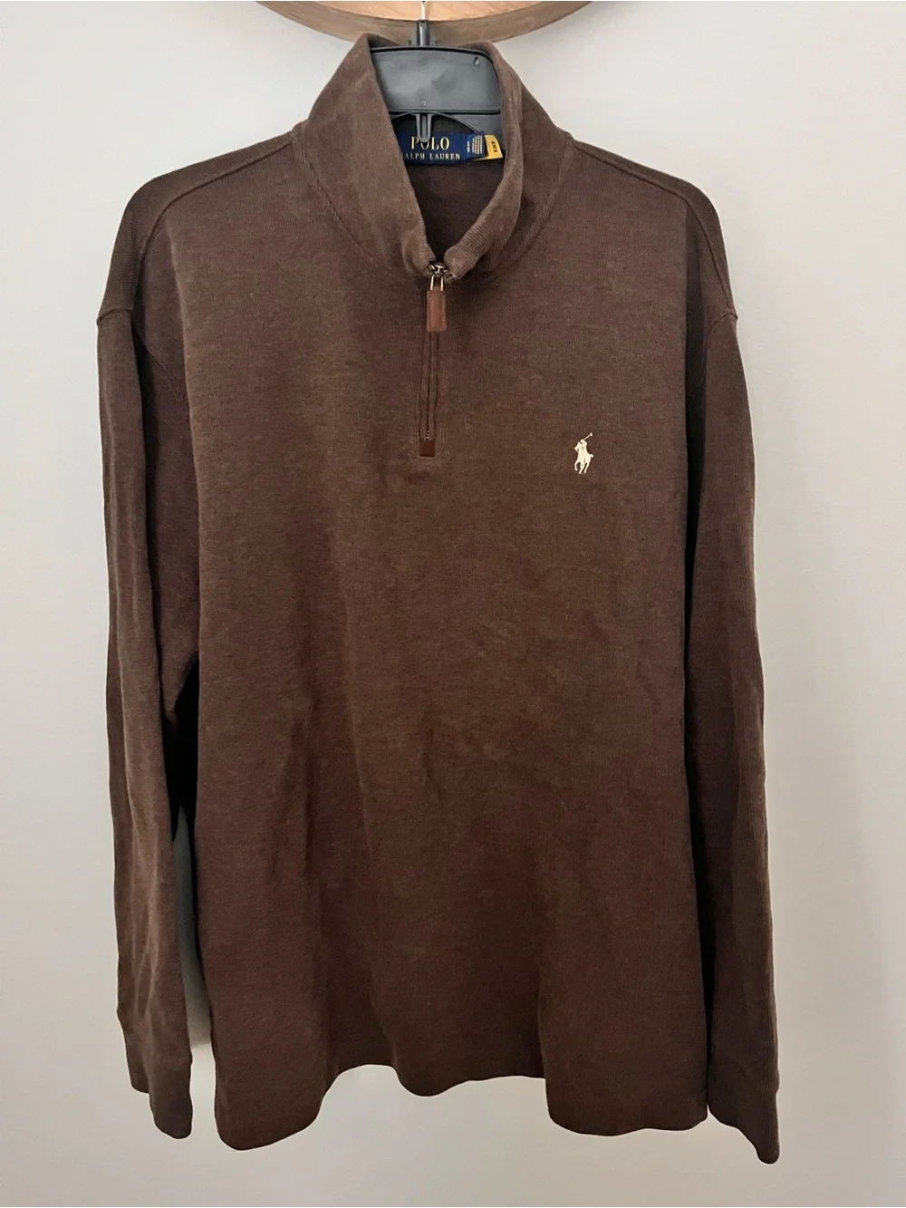 Polo Ralph Lauren Men's Brown Ribbed Jersey Knit Quarter Zip Pullover Men’s XL